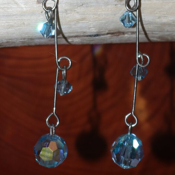 NEW Blue Multi Crystal Drop Earrings - Picture 2 of 4